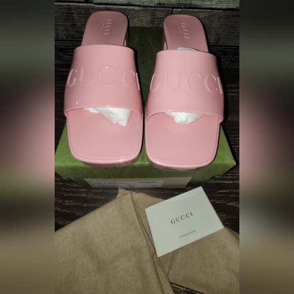 Gucci Rose Sandals Chunky Heel Sz8 - Picture 9 of 10